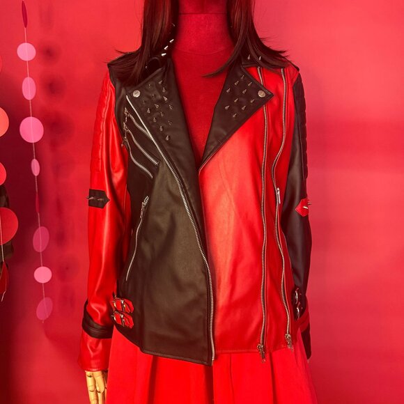 MSJ Style Punk Biker Jacket – Red & Black Faux Leather with Studs – Size S - Picture 1 of 12
